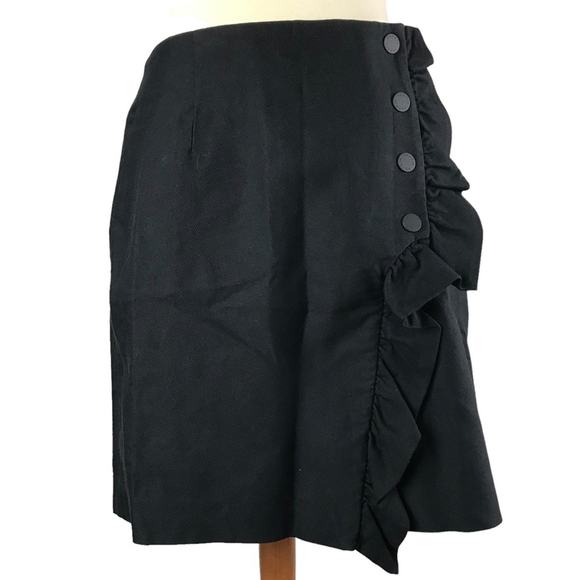 Sandro Paris Black Mini Side Button Ruffle Hip Cotton Preppy Designer Skirt 3 - Picture 1 of 9